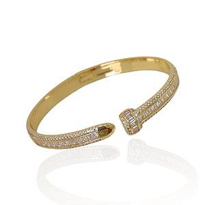 Bracelete Folheado Ouro 18k e Prata 925 Inspired Prego Navetes Cravejado
