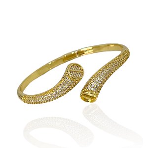 Bracelete Folheado Ouro 18k e Prata 925 Duas Pontas Cravejada