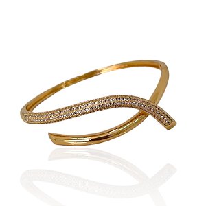 Bracelete Folheado Ouro 18k e Prata 925 Ondulado Cravejado
