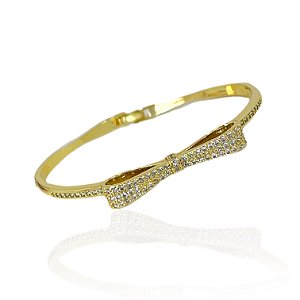 Bracelete Folheado Ouro 18k e Prata 925 Laço Cravejado