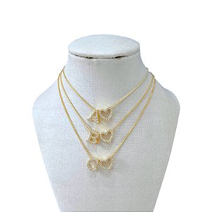 Colar Folheada Ouro 18k e Prata 925 Letra Inicial Coração Cravejado