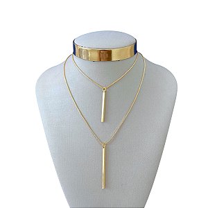 Colar Duplo Folheado Ouro 18k e Prata 925 Palitos