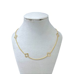 Colar Folheado Ouro 18k e Prata 925 Trevo Vazado