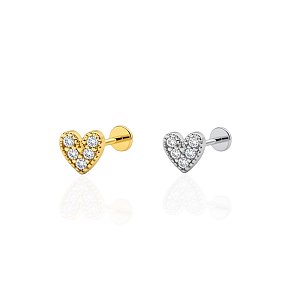 Piercing Aço Inoxidável Dourado e Prata Tragus Coração Cravejado