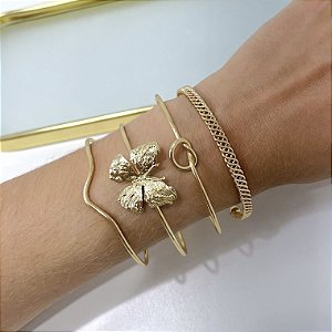 kit 4 Bracelete Bijuteria Dourado e Prata Borboleta