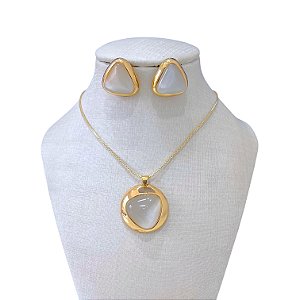 Conjunto Folheado Ouro 18k e Prata 925 Pedraria Triângulo
