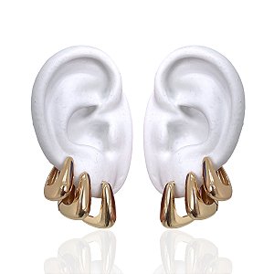 Trio Brincos Folheado Ouro 18k e Prata 925 Argolas Quadrada Abaulada