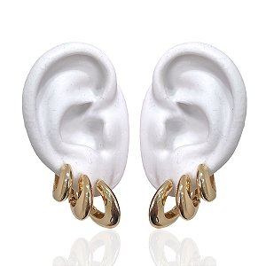 Trio Brincos Folheado Ouro 18k e Prata 925 Argolas Abaulada