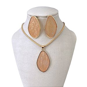 Conjunto Folheado Ouro 18k e Prata 925 Orgânico Madrepérola Malha