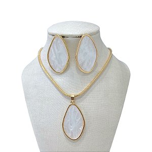 Conjunto Folheado Ouro 18k e Prata 925 Orgânico Madrepérola Malha