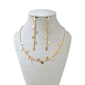 Conjunto Folheado Ouro 18k e Prata 925 Ramos de Folhas