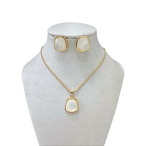 Conjunto Folheado Ouro 18k e Prata 925 Pedraria Quadrado