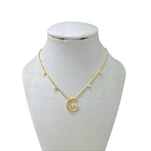 Colar Folheado Ouro 18k Lua Cravejada