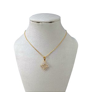 Colar Folheado Ouro 18k Triângulo Cravejado
