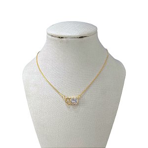 Colar Folheado Ouro 18k Corações Cravejado