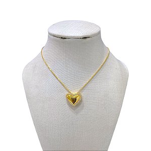 Colar Folheado Ouro 18k Coração Cravejado