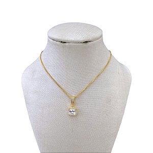 Colar Folheado Ouro 18k Quadrado Cravejado