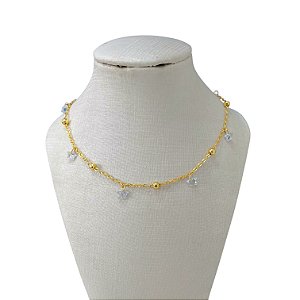 Choker Folheada Ouro 18k Bolinhas Estrelas Cristais