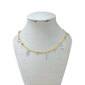 Choker Folheada Ouro 18k Bolinhas Gotas Cristais