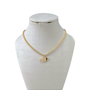 Choker Folheada Ouro 18k Riviera Coração Cravejado