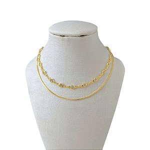Choker Dupla Folheada Ouro 18k Laminada Ponto de Luz
