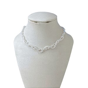 Choker Folheada Prata 925 Trançada Bolinhas Riviera