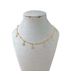 Choker Folheada Ouro 18k e Prata 925 Bolinhas Gotas Cristais