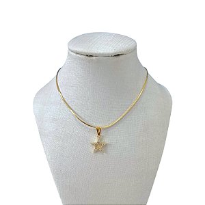 Colar Folheado Ouro 18k Laminada Estrela Cravejada