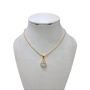 Colar Folheado Ouro 18k Laminada Gota Cristal Cravejada