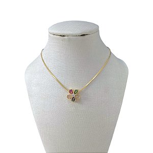 Colar Folheado Ouro 18k Laminada Flor Cravejada