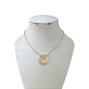 Colar Folheado Ouro 18k Laminada Mandala Laço Cravejada