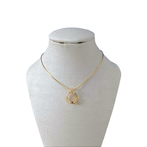 Colar Folheado Ouro 18k Laminada Mandala Borboleta e Flor Cravejada