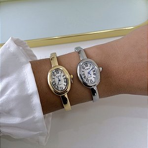 Relógio Aço Feminino Bracelete Oval Liso