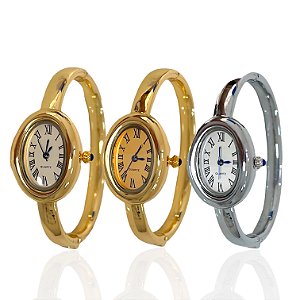 Relógio Aço Feminino Bracelete Oval Liso