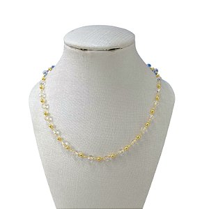 Colar Folheado Ouro 18k Bolinhas Cristais