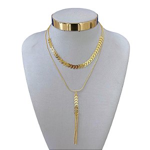 Colar Duplo Folheado Ouro 18k e Prata 925 Escamas Gravatinha