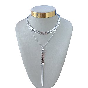 Colar Duplo Folheado Prata 925 Escamas Gravatinha
