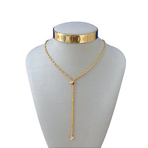 Colar Folheado Ouro 18k e Prata 925 Gravatinha Torcida Coração