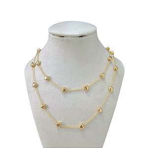 Colar Duplo Folheado Ouro 18k Corações