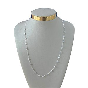 Colar Longo Folheado Ouro 18k e Prata 925 Corações Pérola