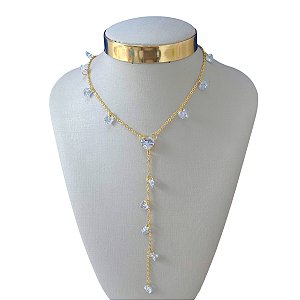 Colar Folheado Ouro 18k Gravatinha Ponto de Luz coração