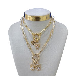 Colar Folheado Ouro 18k Filho Correntaria Mandala Cravejada