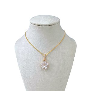 Colar Folheado Ouro 18k e Prata 925 Flor Cravejada