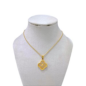 Colar Folheado Ouro 18k Trevo Inspired Cravejado