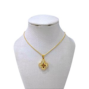 Colar Folheado Ouro 18k Trevo Inspired Cravejado
