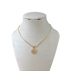 Colar Folheado Ouro 18k Laminada Mandala Trevo Cravejada
