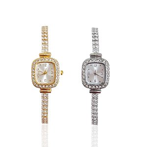 Relógio Aço Feminino Shambala Riviera Quadrado Strass