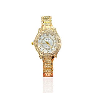 Relógio Aço Feminino Redondo Strass