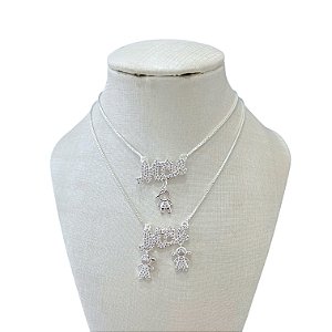 Colar Folheado Prata 925 Canga Mãe Filhos Cravejados