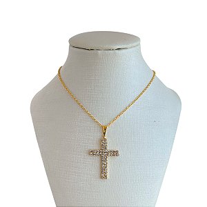 Colar Folheado Ouro 18k Cruz Cravejada